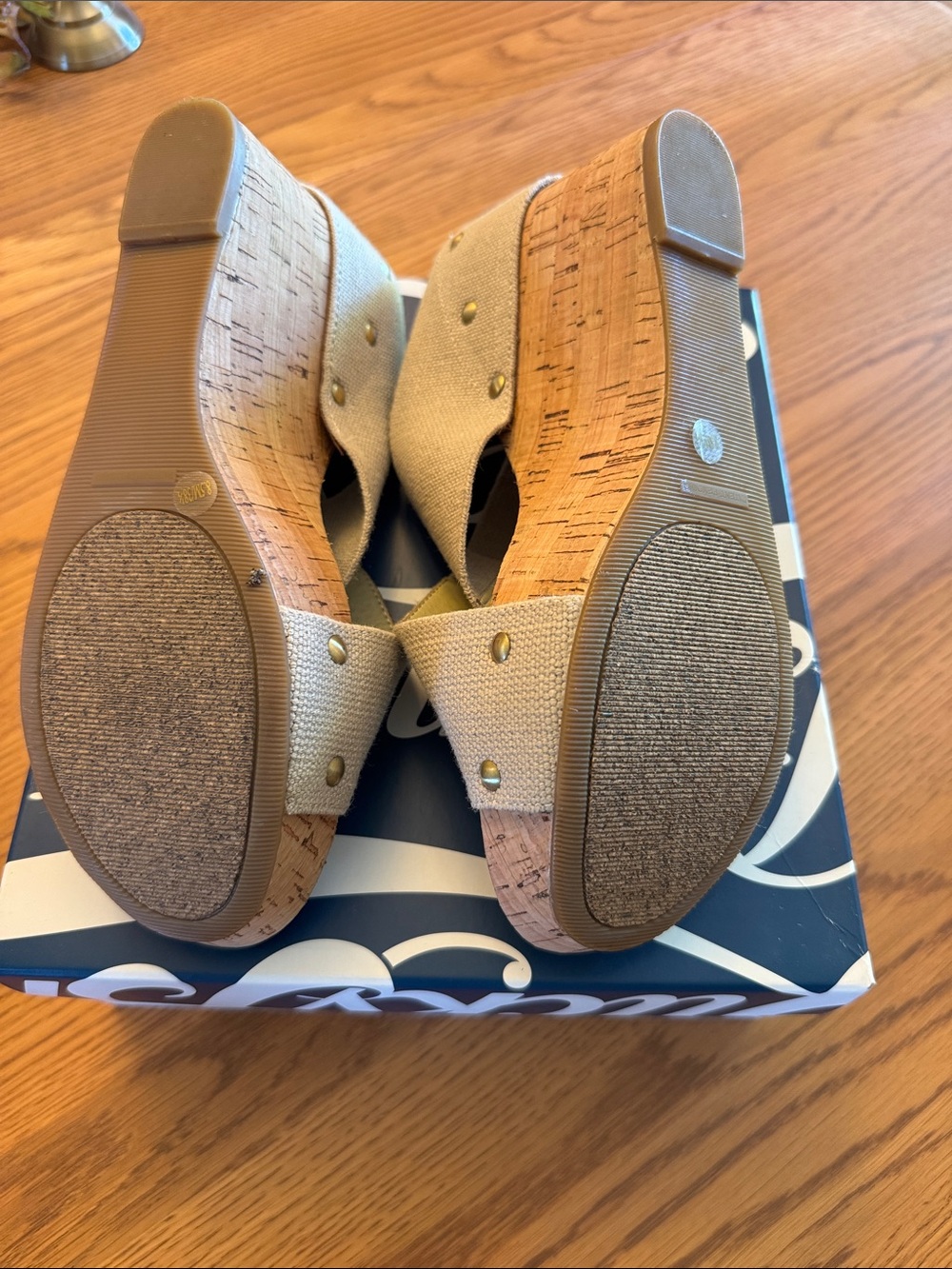 Lucky Brand Beige Crisscross Cork Wedge Sandals - Picture 5 of 5